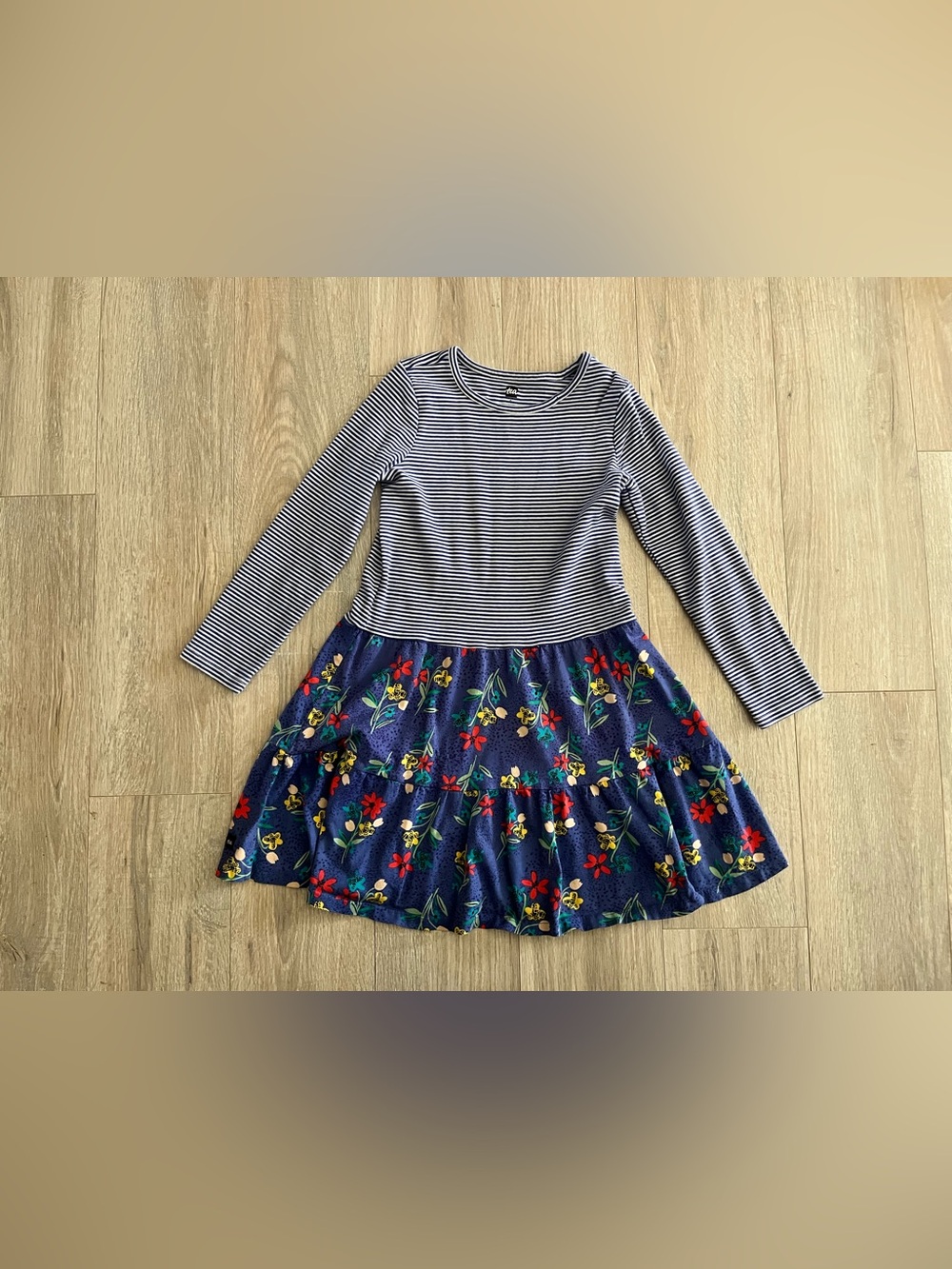 Tea Collectione Tiered Skirted Twirl Dress Long Sleeves Alpine Wildflowers  - 8